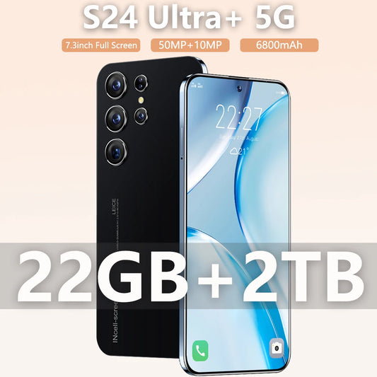 New S24 Ultra+ Smart Phone 5G Original Android 7.3 Inch HD Full Screen Face ID 22GB+2TB Mobile Phones Global Version 4G 5G Cell